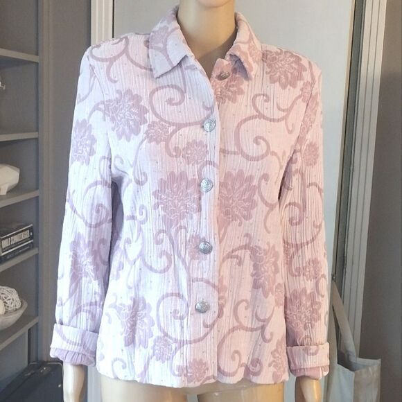 Draper's and Damon's Petites Women's Size PL Pink/Purple Floral Button up Jacket - Picture 15 of 15
